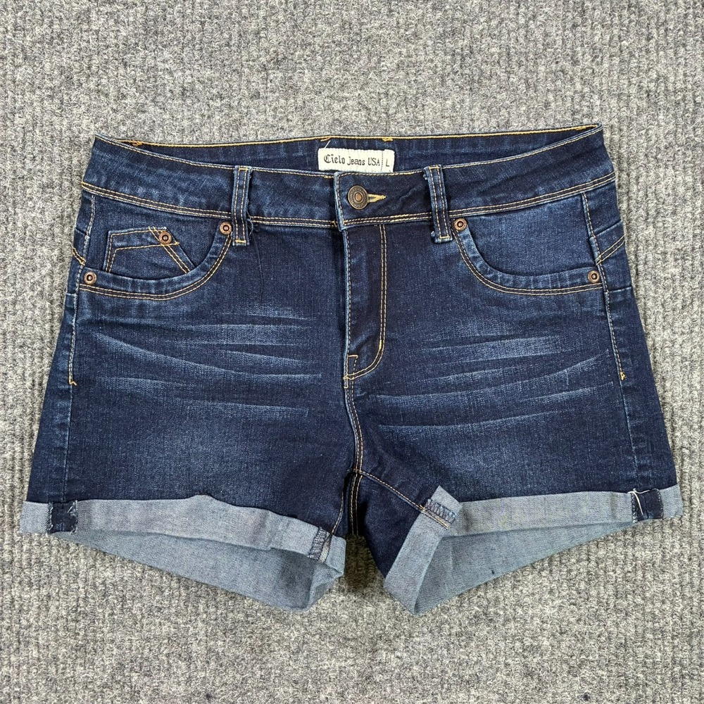 Cielo Jeans USA Womens Denim Shorts Size L‎ Dark Wash Cuffed Stretch Low Rise